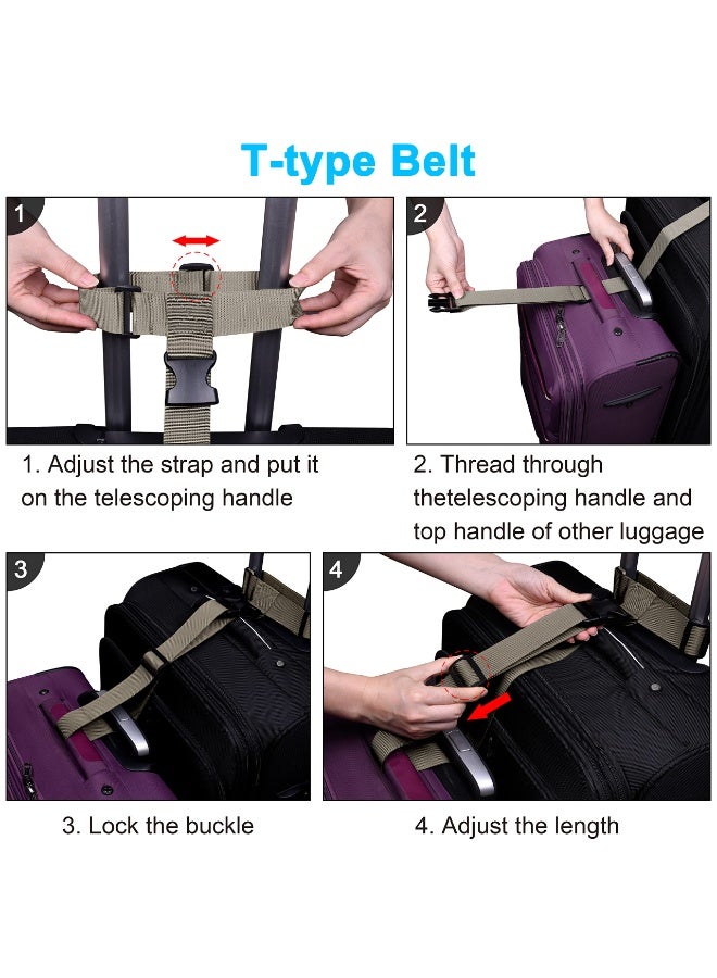 Arabest 2 Pcs Add a Bag Luggage Strap, Heavy Duty Adjustable Suitcase Belt Travel Attachment Travel Accessories for Connecting Your Luggage Together - Khaki (T-Type and Normal) - Image 5